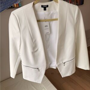 Express Women's Cream Blazer with Zipper Accents